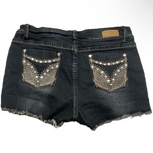 Ina Black Jean Shorts with Embellishments